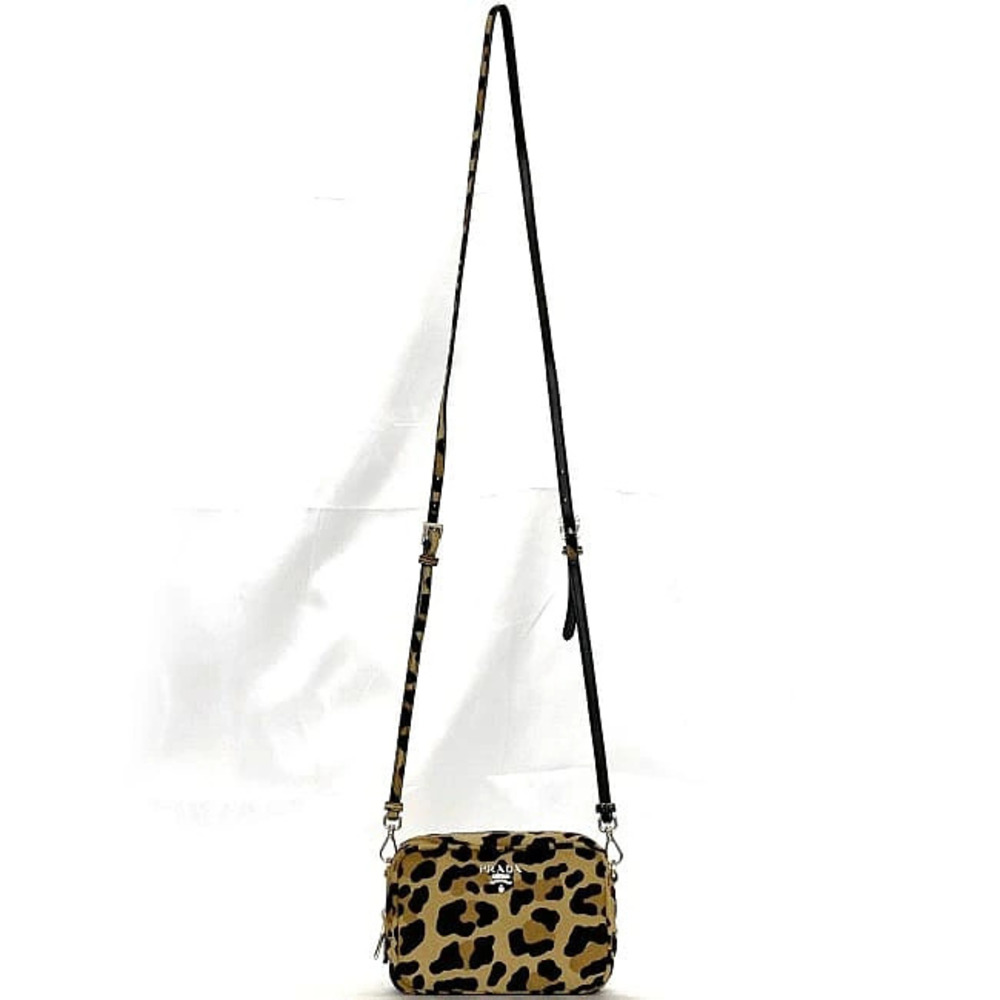 Prada over Beige Hair CAVALLINO MIELE Leopard Shoulder All Clutch Calf Bag